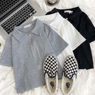 Short-sleeve Zip Polo Collar Top