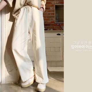 Drawcord Wide-leg Pants Cream - One Size