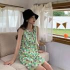 Sleeveless Floral Print Dress Green - One Size