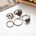 Set Of 5: Retro Alloy Ring (assorted Designs) Set Of 5 - Silver - One Size