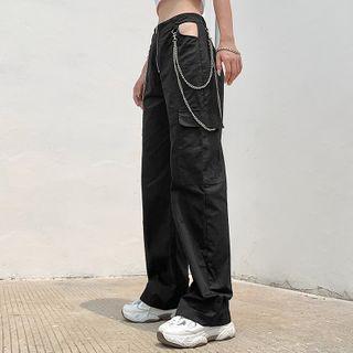 High-waist Cutout Straight-cut Cargo Pants