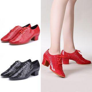 Genuine Leather Block Heel Dance Pumps