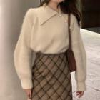 Collared Sweater / Plaid A-line Skirt