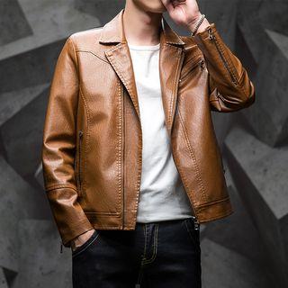Faux Leather Notch Lapel Jacket