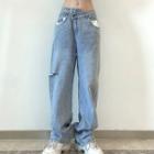 Irregular Distressed Wide-legs Jeans