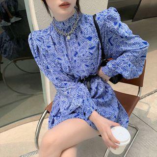 Long-sleeve Paisley Print Mini A-line Dress