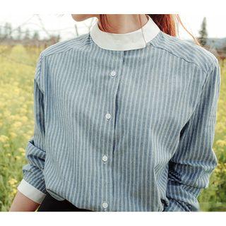 Band-collar Pinstriped Shirt