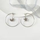 Non-matching Rhinestone Moon & Star Open Hoop Earring 1 Pair - Silver Earring - One Size