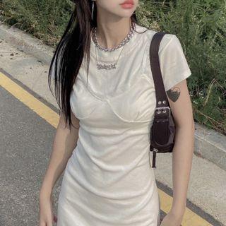 Lace Panel Mock Two-piece Mini Bodycon Dress