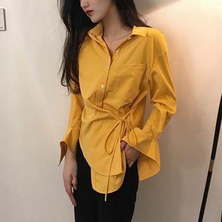 Tie-front Shirt Yellow - One Size