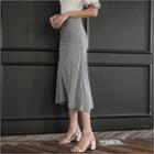 Asymmetric-hem Striped Long Skirt