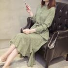 Floral Tie-waist Long-sleeve Midi Dress