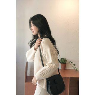 Crewneck Drop-shoulder Rib-trim Sweater Ivory - One Size