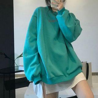 Long-sleeve Letter Print Sweatshirt Blue - One Size