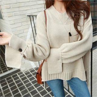 V-neck Bishop-sleeve Sweater