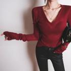 V-neck Slim-fit Sheer Top