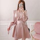 Puff-sleeve Tie-side A-line Dress