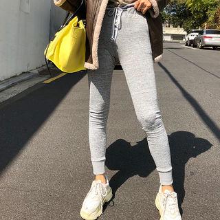 Drawstring-waist Button-detail Pants
