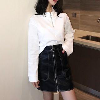 Hoop Accent Zipper High Neck Top / Hoop Accent Zipper Faux Leather Skirt