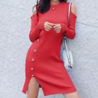 Cold Shoulder Long-sleeve Knit Sheath Dress