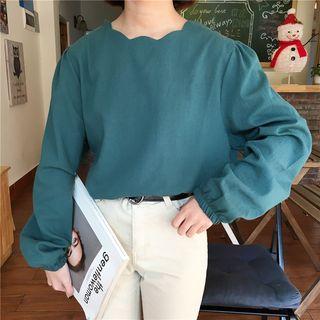 Scallop Trim Long Sleeve Blouse