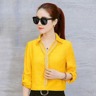 Tab-sleeve Tie-accent Blouse