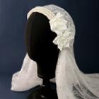 Flower Applique Faux Pearl Lace Wedding Veil White - One Size
