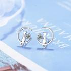 Rhinestone Moon & Cat Earring Silver - One Size