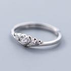 925 Sterling Silver Rhinestone Heart Open Ring S925 Silver - Silver - One Size
