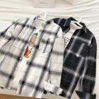 Color-block Plaid Single-pocket Long-sleeve Shirt