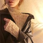 Shirred Turtle-neck Long-sleeve Top Almond - One Size