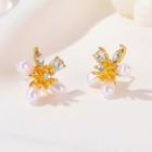 Rhinestone Faux Pearl Flower Earring 1 Pair - 01 - 5026 - Gold - One Size