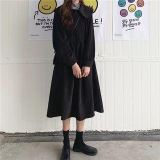 Peter Pan Collar Bishop-sleeve Dress Black - One Size