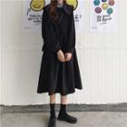 Peter Pan Collar Bishop-sleeve Dress Black - One Size