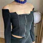 Off-shoulder Zip-up Top