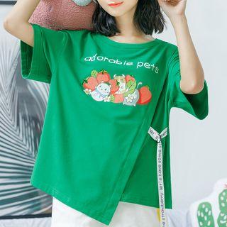Printer Asymmetric Short-sleeve Top
