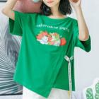 Printer Asymmetric Short-sleeve Top