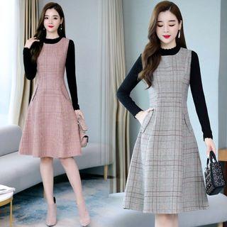Set: Plaid Top + Sleeveless Plaid Dress