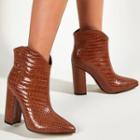 Faux Leather Croc Grain Chunky-heel Ankle Boots