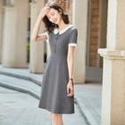 Two-tone Collared Short-sleeve Mini A-line Dress