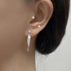 Faux Pearl Feather Drop Earring 1 Pc - Silver - One Size