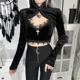 Stand Collar Textured Bolero Jacket
