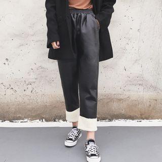 Fleece Lined Faux Leather Straight Cut Pants