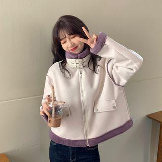 Two Tone Zip-up Jacket White & Purple - One Size