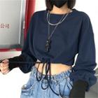 Drawstring-waist Thumb-hole Cropped Pullover
