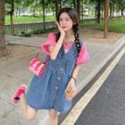 Sleeveless Denim Button-up Mini Dress / Short-sleeve Lettering T-shirt