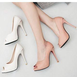 Faux Pearl Peep-toe High-heel Pumps