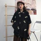 Flower Print Elbow-sleeve Shirt Black - One Size
