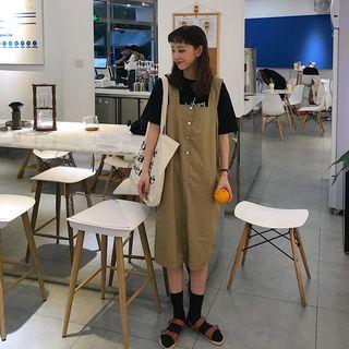 Slit-front Buttoned Pinafore Dress