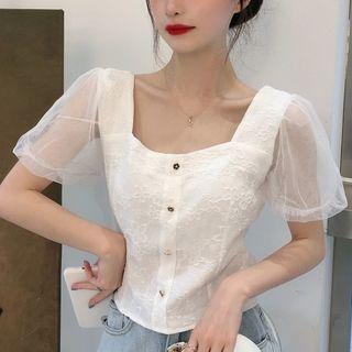 Short Sleeve Lace Crop Blouse